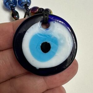 Evil Eye 21” Pendant Necklace, black and blue